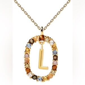 PD PAOLA Multi-Color "L" Pendant in Sterling Silver/18K Gold Plate BRAND NEW